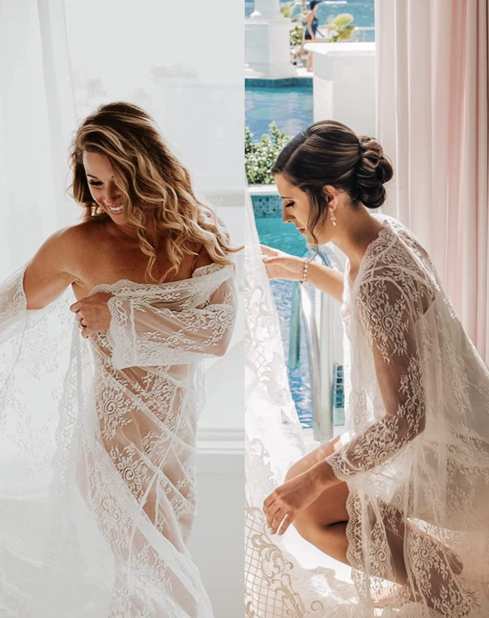 BUTTZO Women Sexy Long Lace Dress Sheer Gown See Through Lingerie Kimono Robe Swimsuit Cover Up