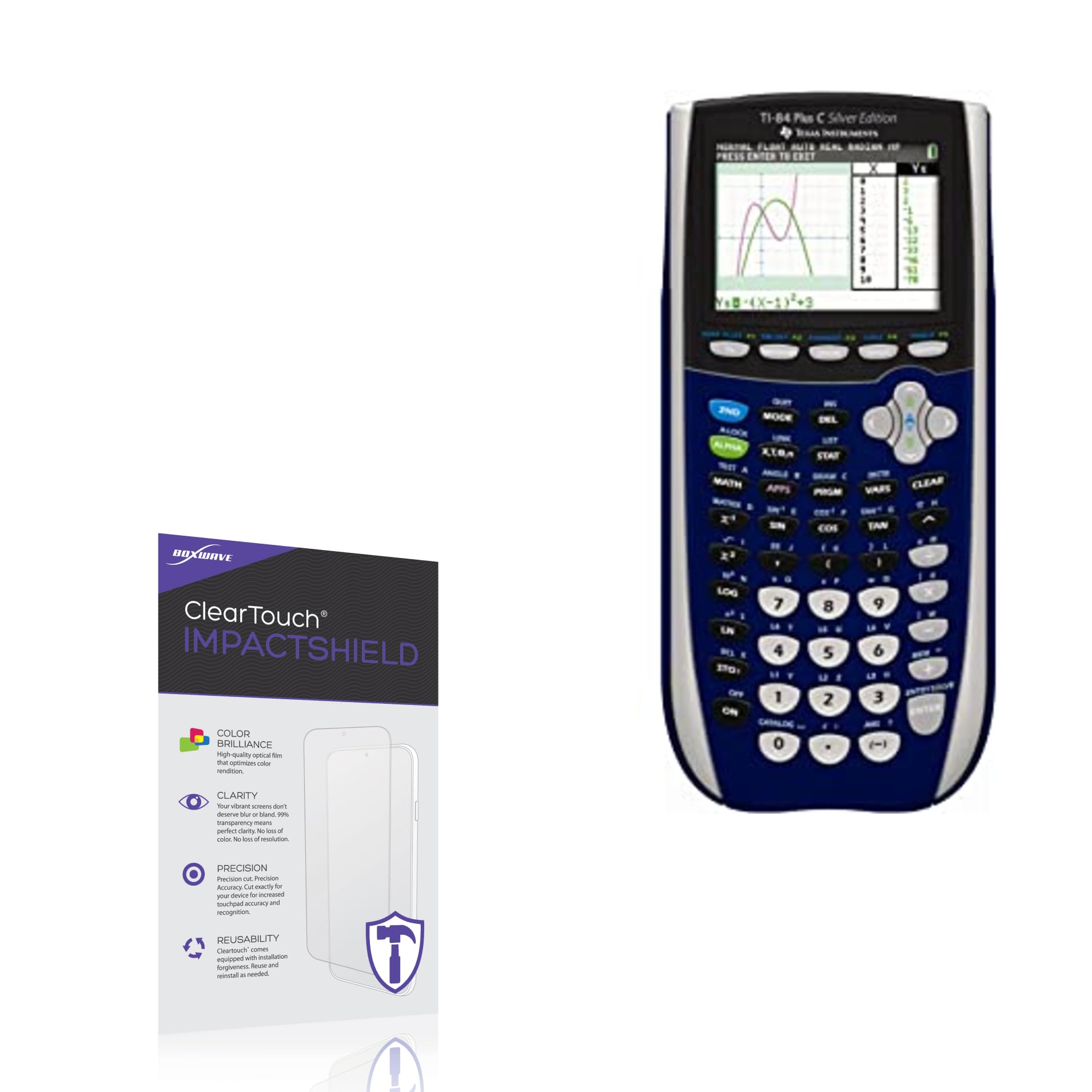 BoxWave Screen Protector Compatible with Texas Instruments TI-84 Plus C Silver Edition - ClearTouch ImpactShield (2-Pack), Impenetrable Screen Protector Flexible Film