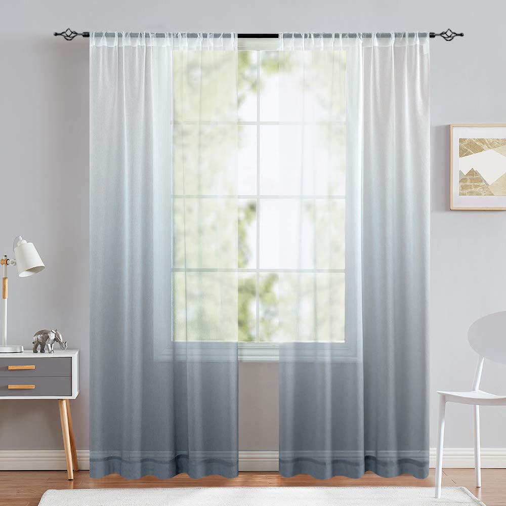 Amazon Com Sheer Window Curtains For Living Room 84 Inch Long Bedroom Window Curtain Gradient Blue Curtain Panels Rod Pocket 2 Panels Ombre Blue Kitchen Dining