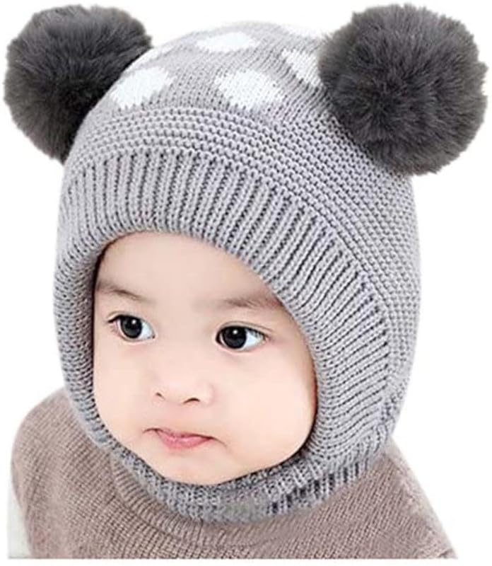 Image of Unisex Toddler Winter Hat Monkey Caps - Fleece Lined Baby Hat with Scarf Earflap Hood - Skull Caps for Kids