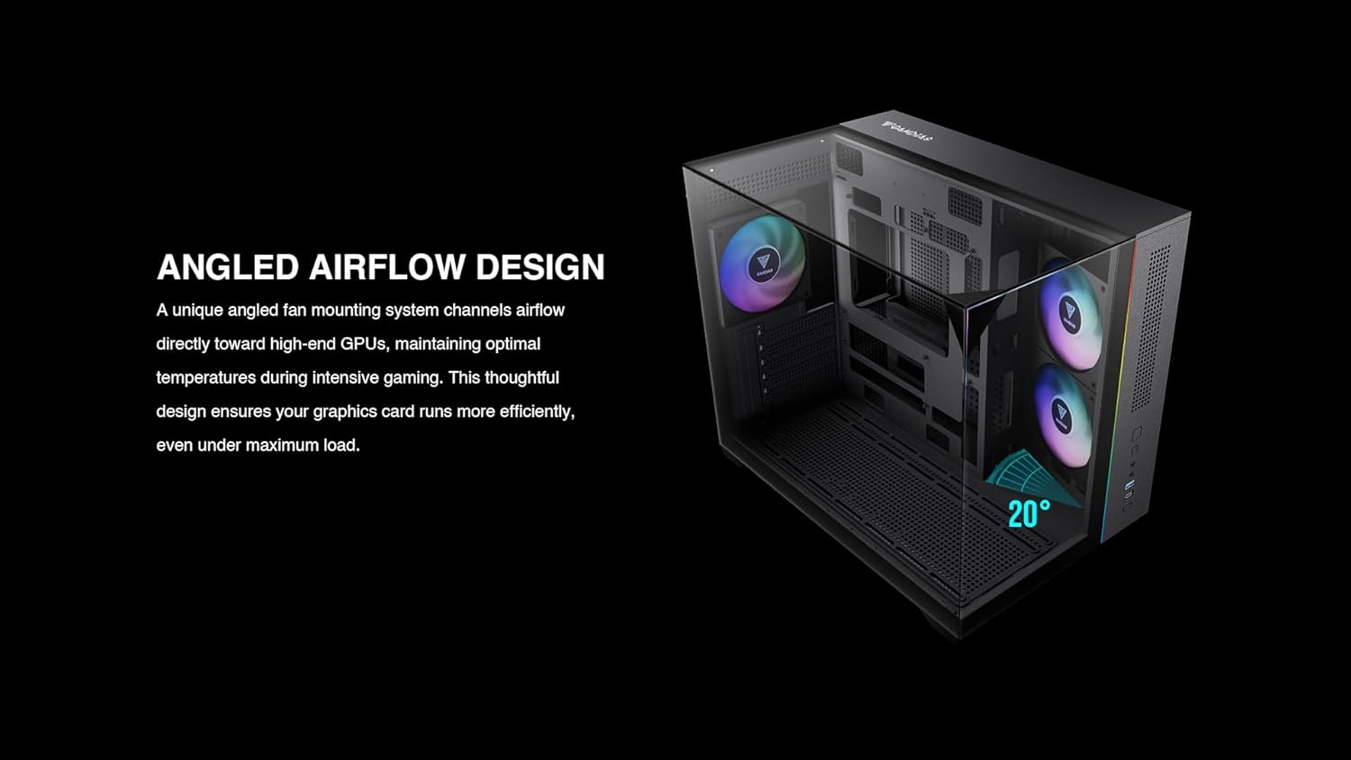 GAMDIAS Gaming Case Atlas M3M Three-Sided Tempered Glass, Built-in 3X 120mm ARGB PWM Case Fans, 400mm GPU/VGA, 360mm AIO/Radiator