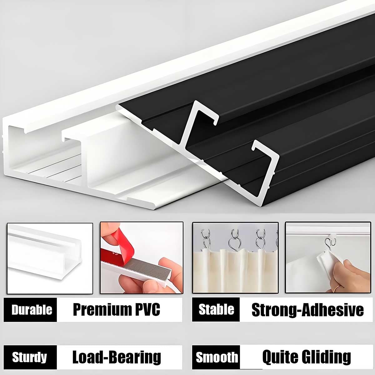 Selbstklebende Aluminiumschiene, 299,7 cm, ohne Bohren, Decken-/Wandhalterung für Schiebetüren, einfache Installation, schlankes schwarzes Finish, vielseitige Lösung zur Platzoptimierung