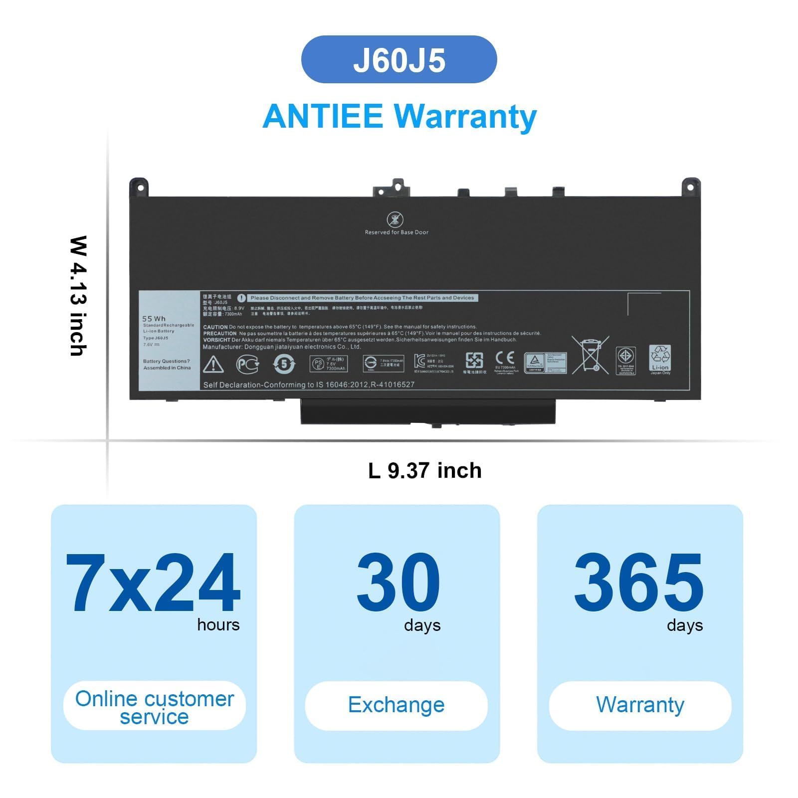 55WH J60J5 MC34Y Laptop Batterie Replacement pour Dell Latitude E7270 E7470 Series Notebook R1V85 451-BBSX 451-BBSY 451-BBSU 242WD 1W2Y2 MC34Y GG4FM WYWJ2 7.6V