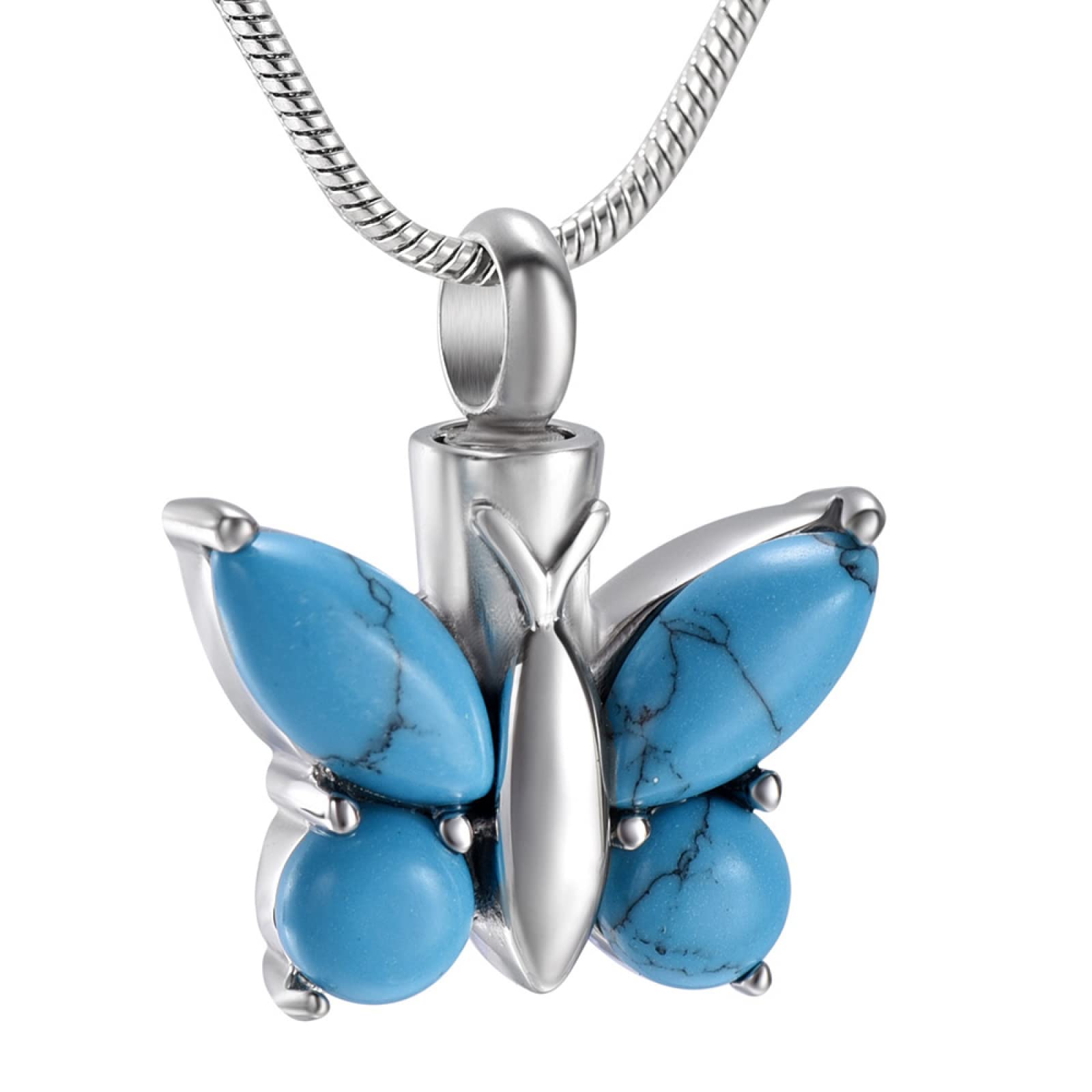 SUPPL Collana con urna commemorativa a Forma di Farfalla di Cristallo Porta Ciondolo in Acciaio Inossidabile Ceneri per Gioielli per cremazione
