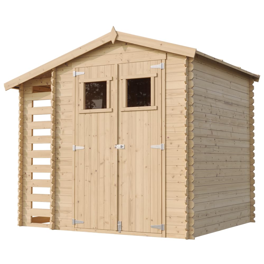 Abri de Jardin en Bois et Range bûches extérieur - Stockage extérieur I206xL272xH218 cm/ 3,53 + 0,97 m2 Petit abri à Outils, Local à vélos - TIMBELA M386