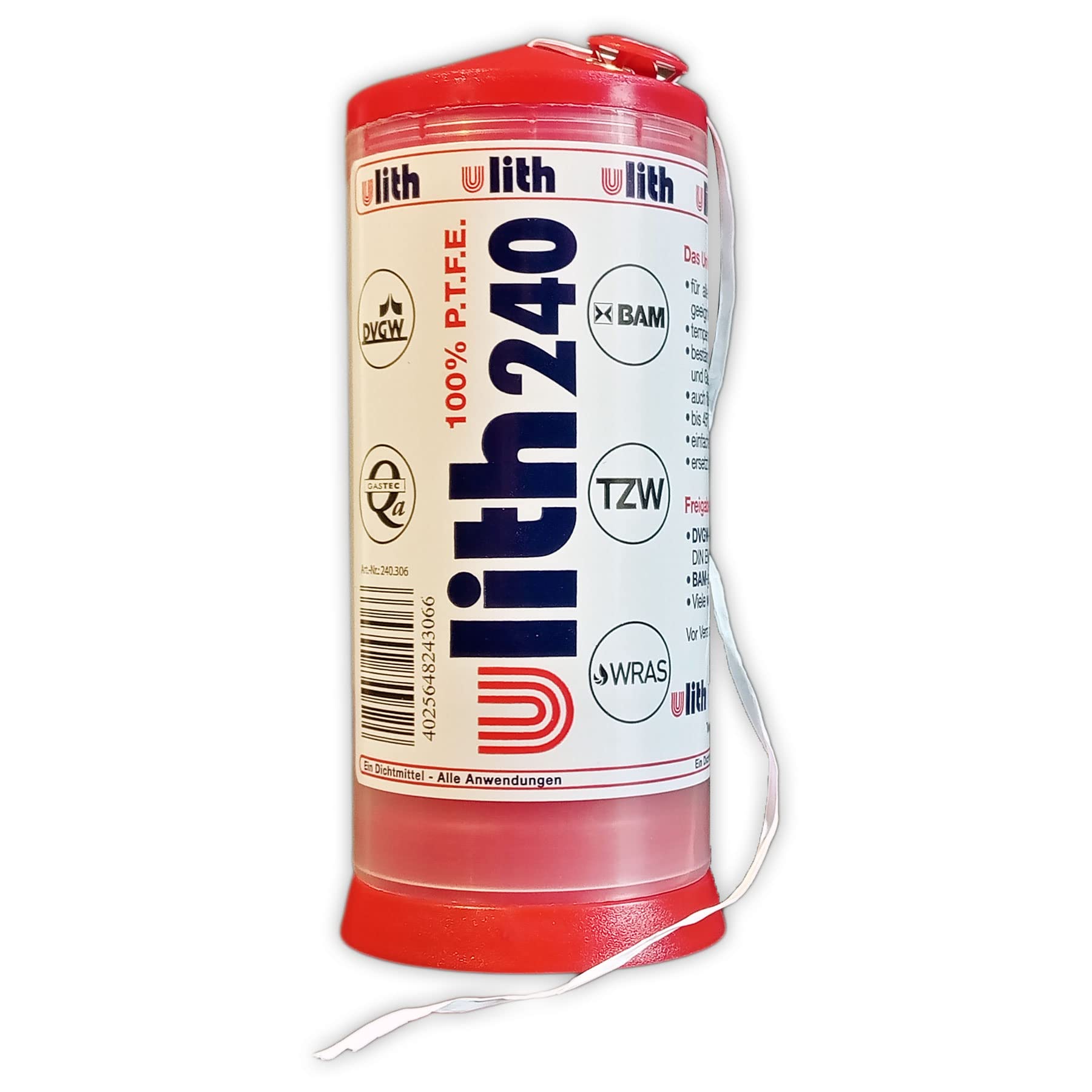 Ulith240 Original Twinkflon - Hilo de sellado de rosca (175 m en lata) de 100% P.T.F.E. según DIN-DVGW para gas según EN751-3 FRp y GRp y DIN 30660 (NV-5143BP0261)