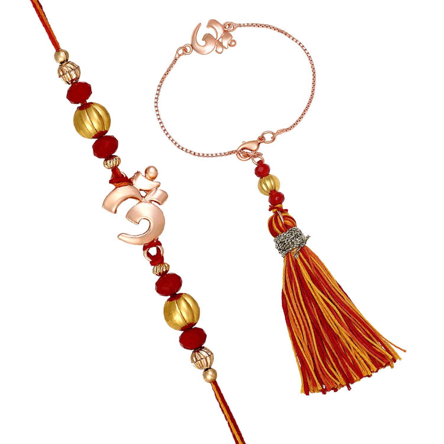 Mahi Rose Gold Plated OM Lumba and Brother Rakhi Set for Bhaiya and Bhabhi (RCOL1105545Z) (B0C9MKGSS8) Amazon Price History, Amazon Price Tracker