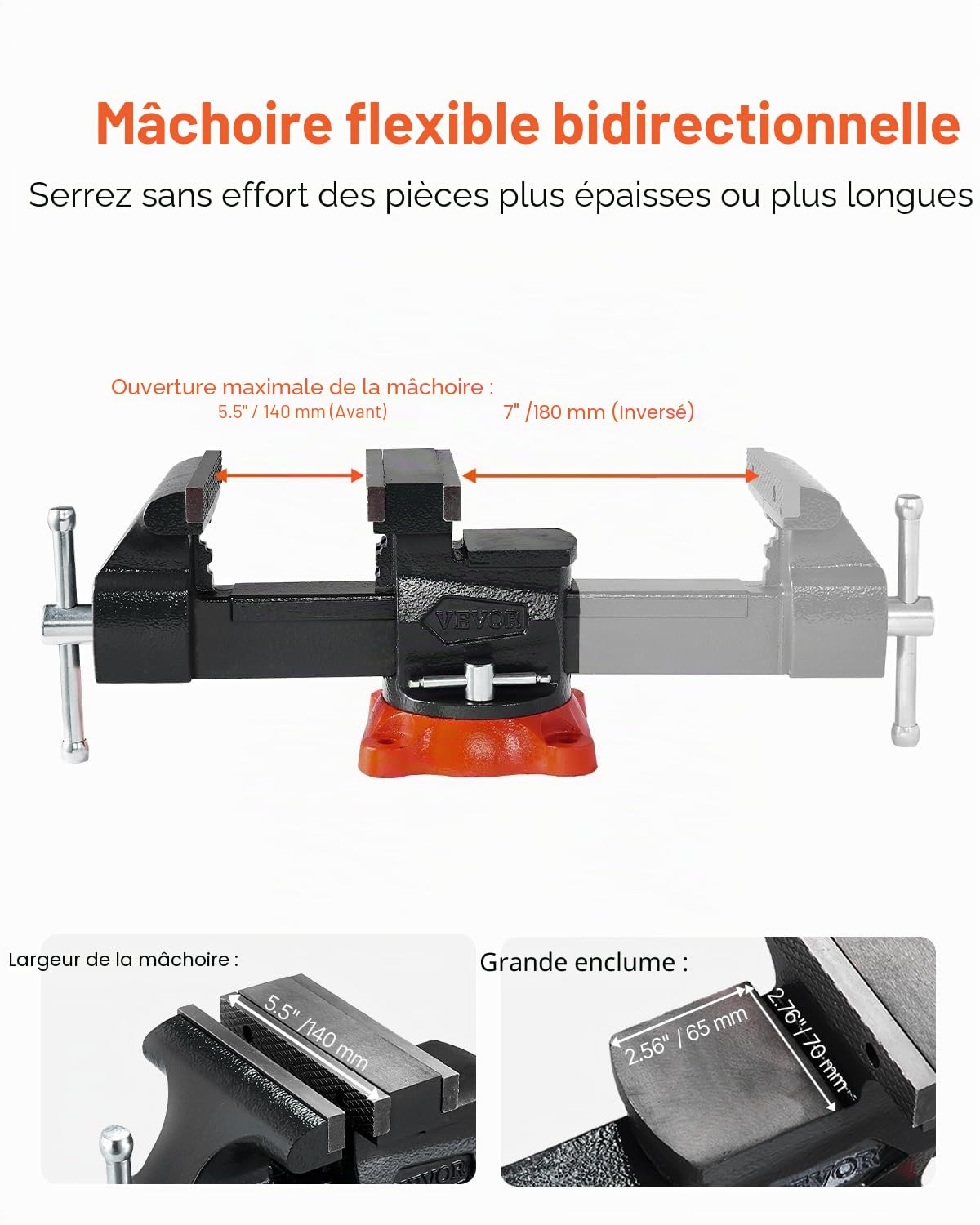 VEVOR Étau Établi Polyvalent Largeur Mâchoire 203 mm, Étau Atelier Fonte Ductile, Ouverture Max de Mâchoire Arrière 292 mm, avec Enclume, Base Pivotante 360°, Gorge 94 mm, pour Serrage de Tuyaux Ronds