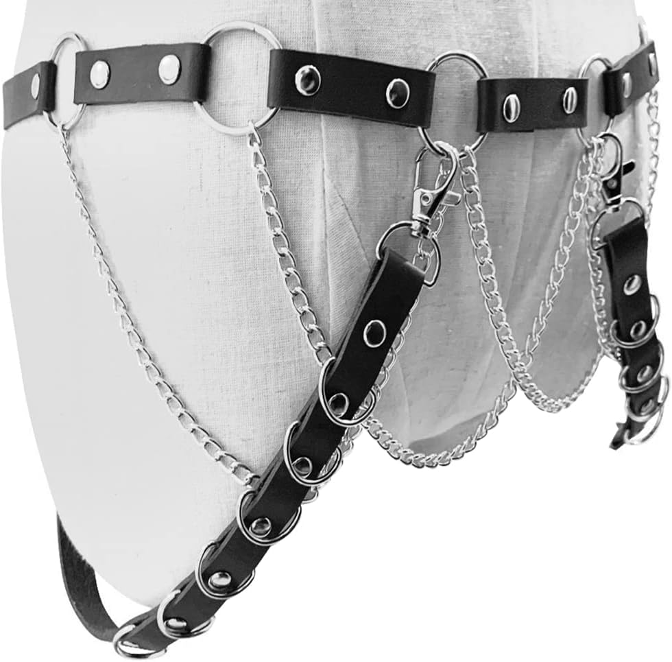Women's Gothic Body Chain Belt Leather Punk Waist Belt with O-ring Metal Chain Tassel Adjustable Buckles - Image 5