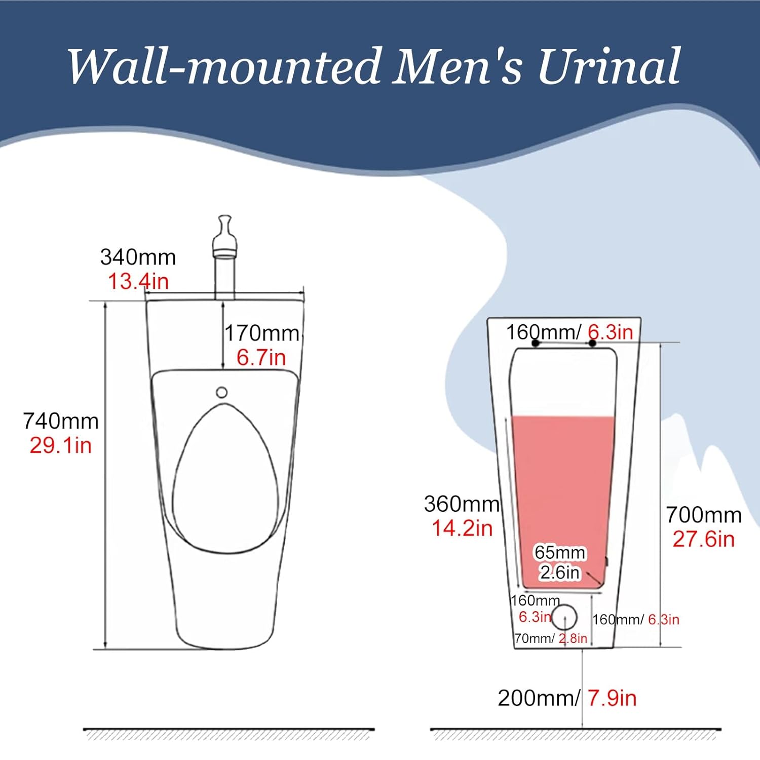 Urinal potties Wall Mounted Space Saving Ceramic Urinal for Men, Anti-Odor Washout Integrated Urine Diverter - Anti-Splash, Corner Home Urinals for Adult Flushing(White)