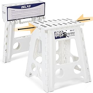 Delxo 16” Folding Step Stool in White,1 Pack Premium Heavy Duty Foldable Foot Stool for Adults,Portable Collapsible Plasti...