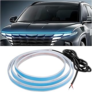 59 Inch Car Hood Light Strip, 12V LED Flexible Daytime Running Vehicle Engine Light Strip with Dynamic Scan Start-up Effect, Waterproof Auto Exterior Decor, Fit for Sedan Truck SUV (Blue)