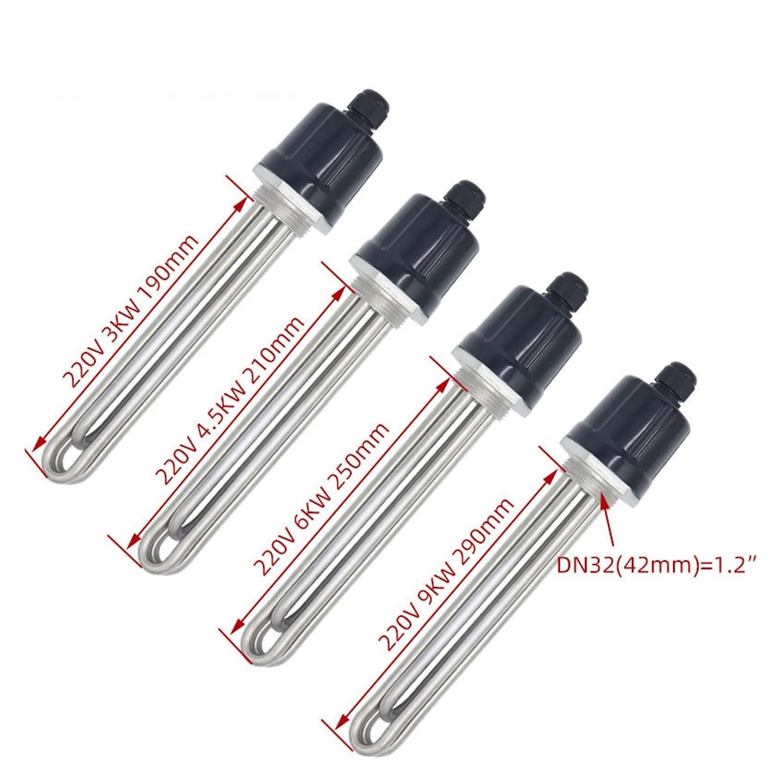 Elemento riscaldante tubolare DN32 220V/380V Resistenza al riscaldamento elettrico 6KW(Heater Female Thread)