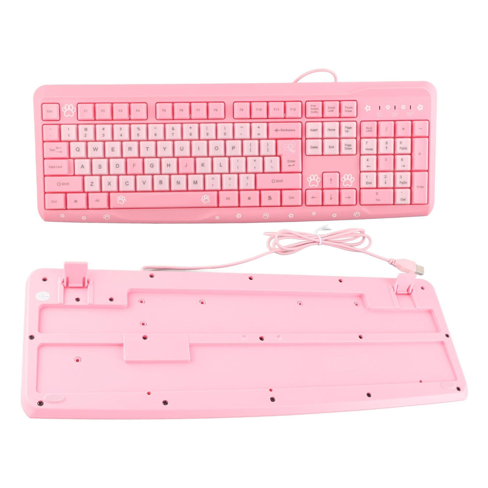 Tastiera rosa, tastiera ergonomica cablata USB ultra sottile, tastiera da gioco inglese carina per PC, laptop, desktop (rosa)