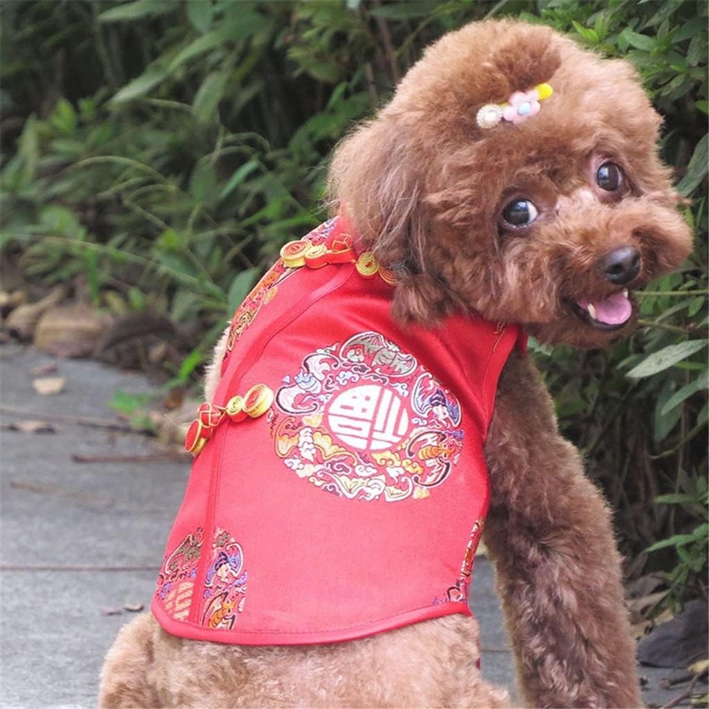 Dog Clothes for Dogs Tang Suit Embroidery Winter Dog Coat Jacket Spring Festival Pet Clothing for Costumes (Red XXL Code)