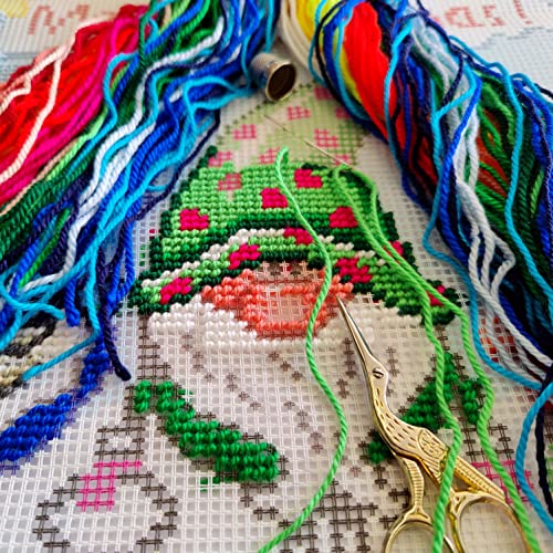 Image of Brvsk Christmas Embroidery Kit for Adults and Beginners - Three Dwarfs 16″ x 16″ with Clear, Precise Printed Design on Cotton Canvas; Includes 2 Needles, Yarn, and Easy-Read Chart