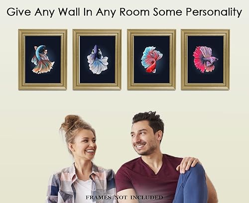 Miniatura 6 de Betta Fish Wall Art Poster Prints - Set of 4 8x10 Unframed Wall for Home, Office, Apartment, Beach House, Living Room, Bedroom, Bathroom - Creative