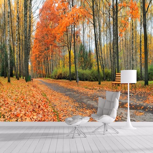 Carta da parati autoadesiva di dimensioni personalizzate, grande carta da parati fotografica, rimovibile, con motivo foresta autunnale, paesaggio naturale per soggiorno e camera da letto