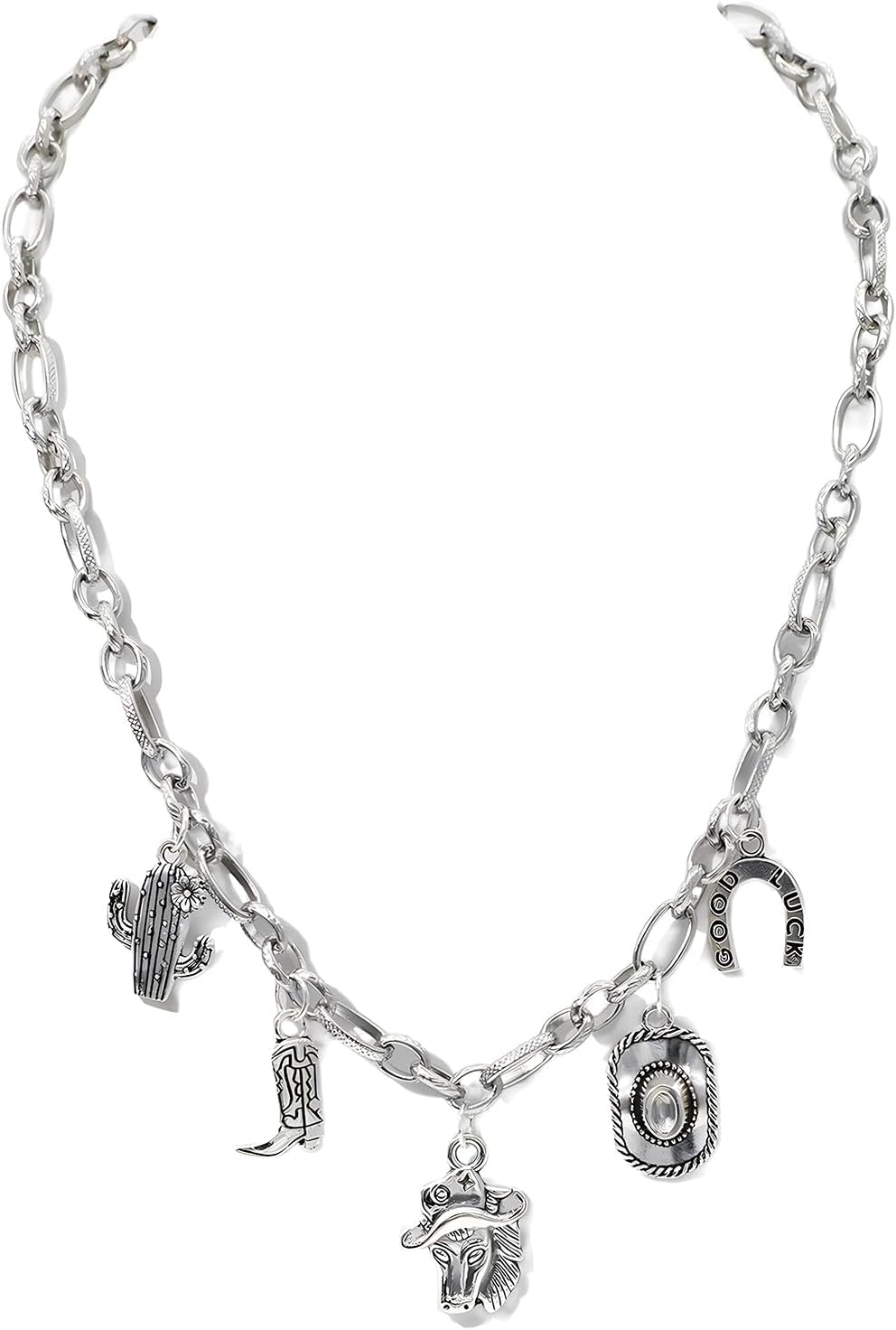 JNF Cute Boho Charm Necklace for Women Paperclip Chain Necklace Sun Moon Star Coin Heart Flower Boot Boho Bow Charms Necklaces