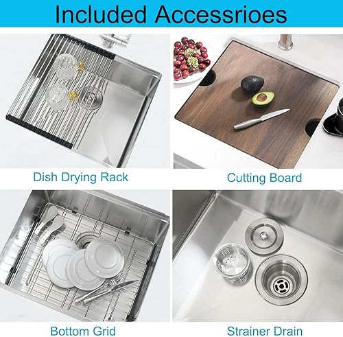 Miniatura 5 de Fregadero de cocina de montaje inferior de 21 pulgadas, fregadero de cocina de 21 x 18 pulgadas, fregadero de cocina de acero inoxidable calibre 16,