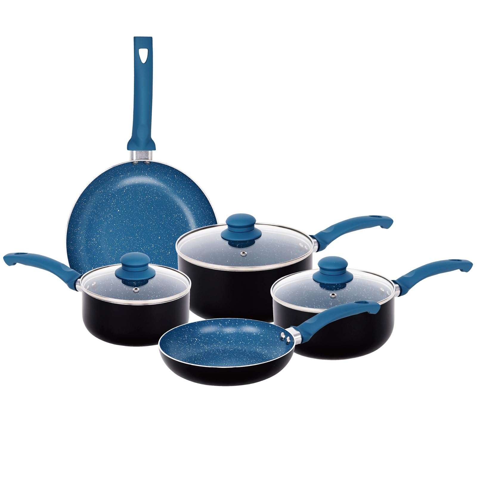 Gr8 Home Aluminium 8 Piece Marble Stone Effect Non Stick Cookware Set Ceramic Induction Frying Pan Saucepan with Lid Cooking Kitchenware (Blue)