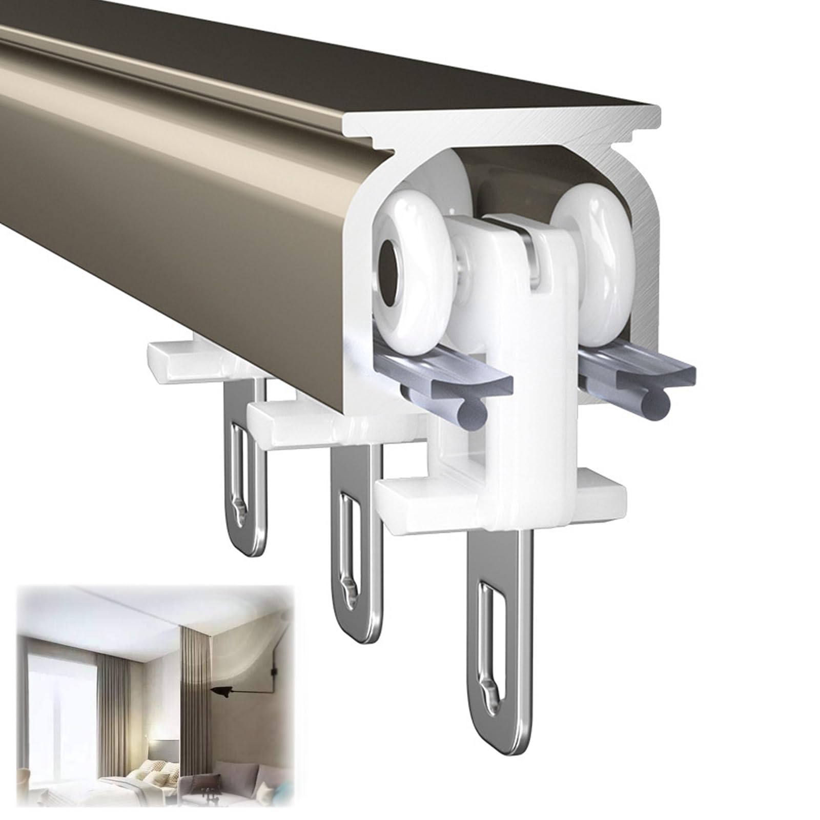Riel de cortina de aluminio en kits de 0,5 a 6 m con sistema deslizante resistente al óxido