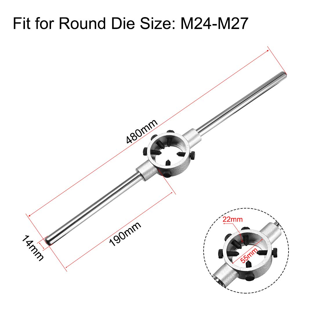 QUARKZMAN Porte Filière à Poignée Ronde 55mm - Outil De Filetage M22-M24 Robuste