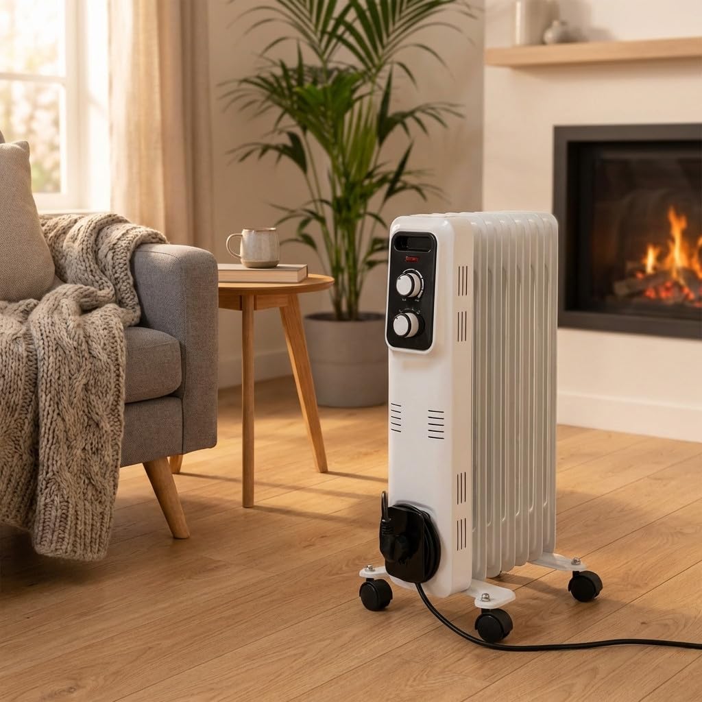 Suinga Radiador de Aceite Bajo Consumo 1500W | Radiador Electrico Aceite 7 Elementos | Calefactor Electrico con Termostato con 3 Potencias de Calor