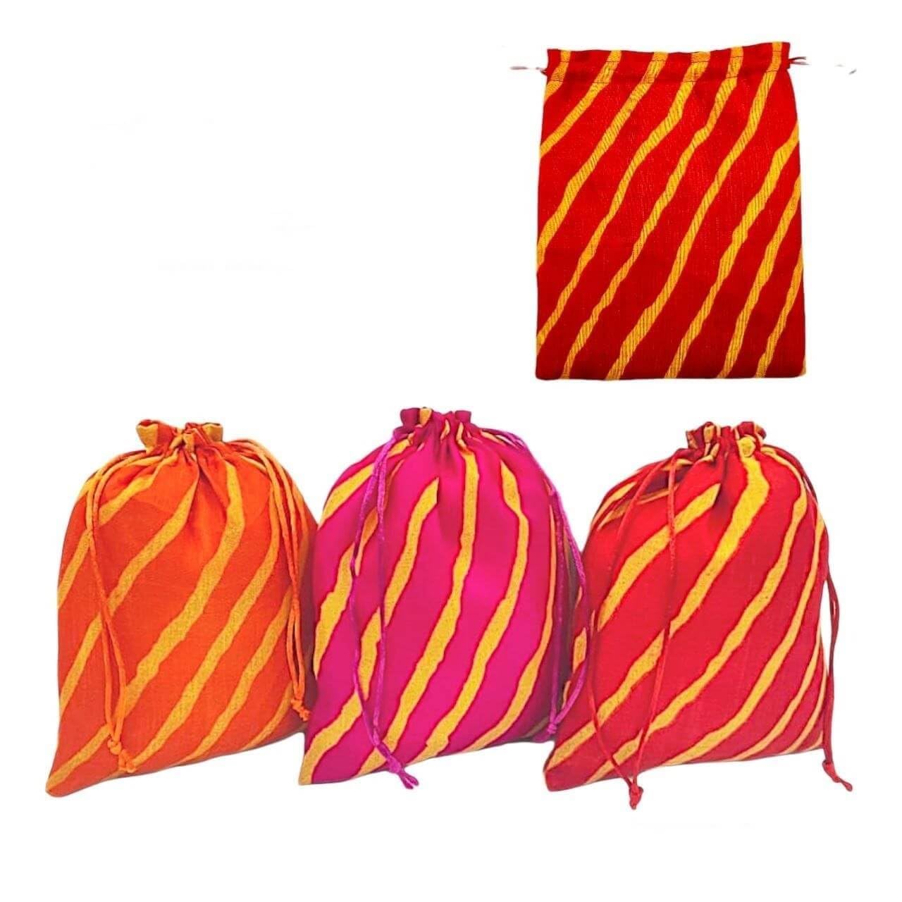 GoldGiftIdeas Leheriya Print Potli Bag for Gift Packaging, Jewellery Pouch for Ladies, Shagun Potli Pouches, Potli Bags for Return Gifts (22 x 17 CM) (Pack of 10)-image-2