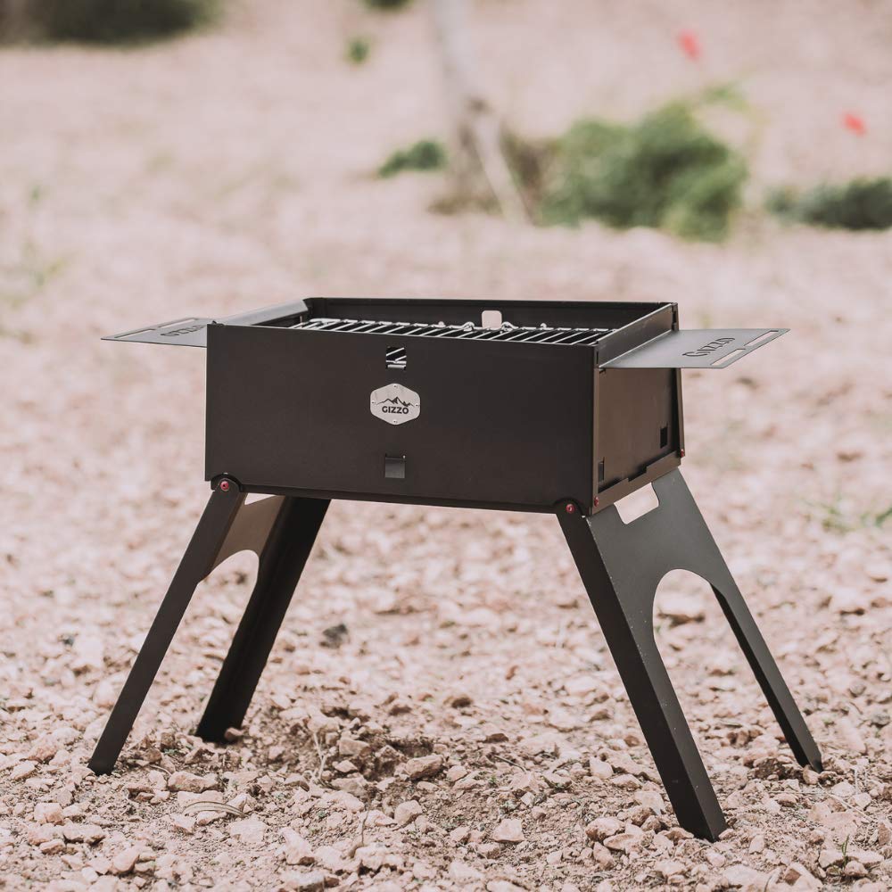 Gizzo Grill Barbecue A Carbone Pieghevole Portatile Per 4-6 Persone, Con 8 Spiedini E Custodia, Per Picnic E Giardino
