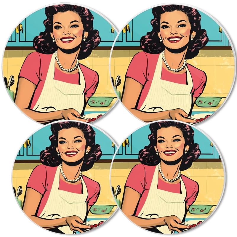 Electric Stove Burner Covers, Set of 4,White Round Cover for Gas Stovetop,8 and 10 Inch,Woman In The Style Of Old-School Cartoon