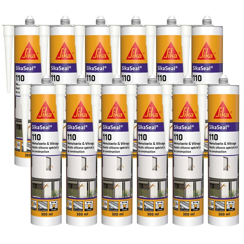 SIKA - Sigillante in silicone da costruzione - SikaSeal-110 Falegnameria e vetratura, nero - Guarnizioni per carpenteria e vetri - Esterno/interno - Cartone da 12 cartucce da 300 ml