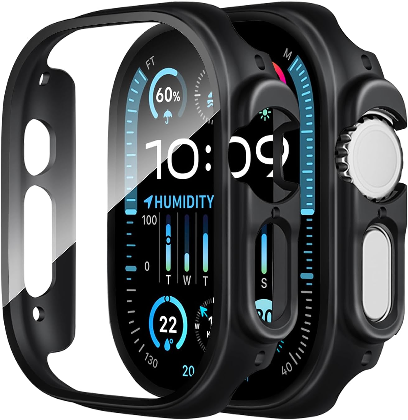 Smiling2 Pack Case Compatible with Apple Watch Ultra 3(2025)/ Ultra 2 /Ultra 49mm with Tempered Glass Screen Protector, Hard PC Case Scratch-Resistant Overall Protective Cover - Black