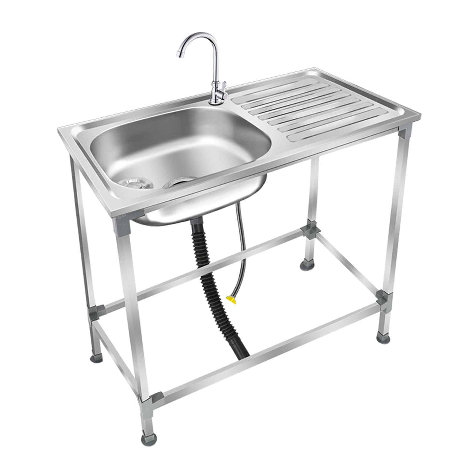 TAXXII Freestanding Stainless Steel Sink Outdoor Single Bowl with Workbench, Utility Kitchen Commercial for Outdoor, Indoor, Restaurant, Laundry, Backyard (Reinforcement)