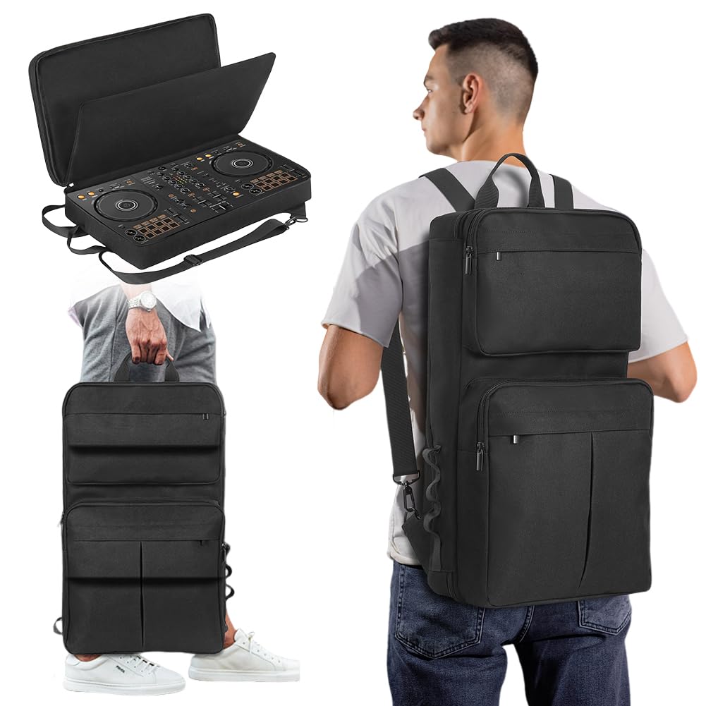 Zaino DJ per Pioneer DDJ-400 DDJ-FLX4 Roland DJ-202 Custodia di controllo DJ Borsa da viaggio leggera anti-graffio tracolla regolabile, Nero , Travel