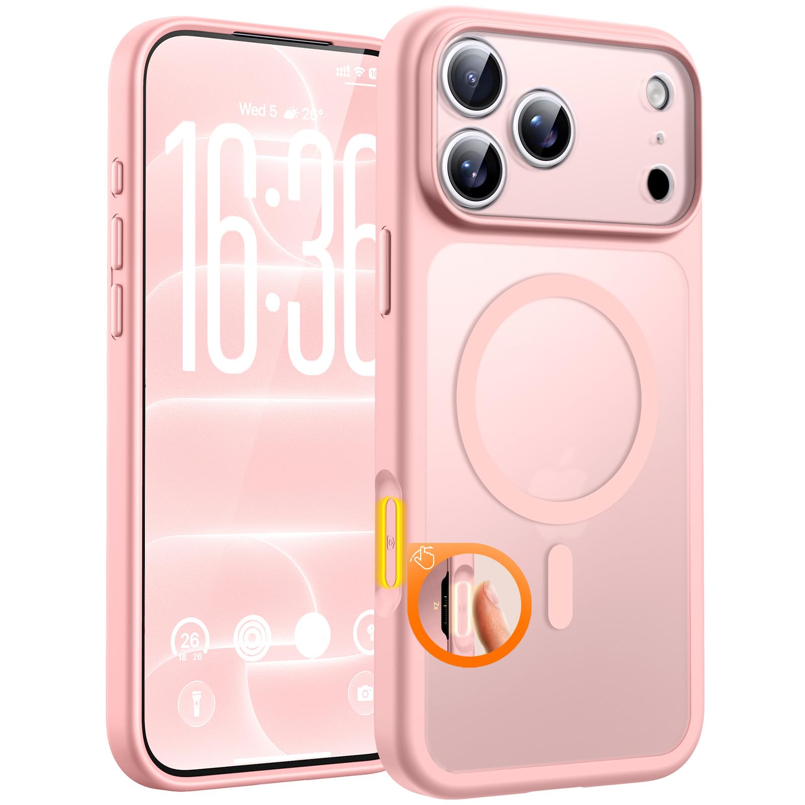 TOCOL for iPhone 18 Pro Case Pink, Compatible with MagSafe