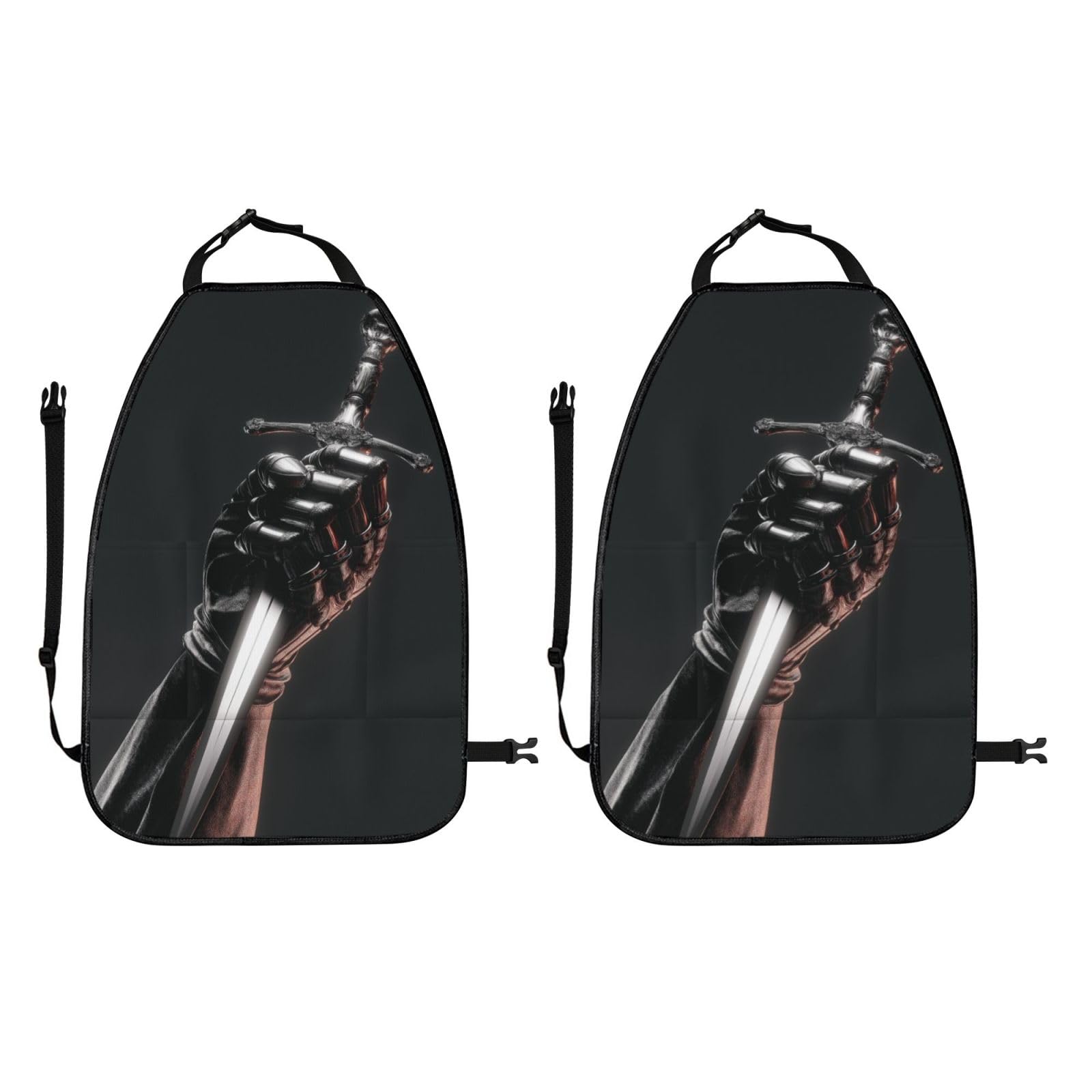 Knight Holding Dagger Dark Fantasy Car Seat Back Kick Protectors,2 Pack Kick Mats With Storage Pockets For Vehicles To Protect From Dirt Mud Scratches