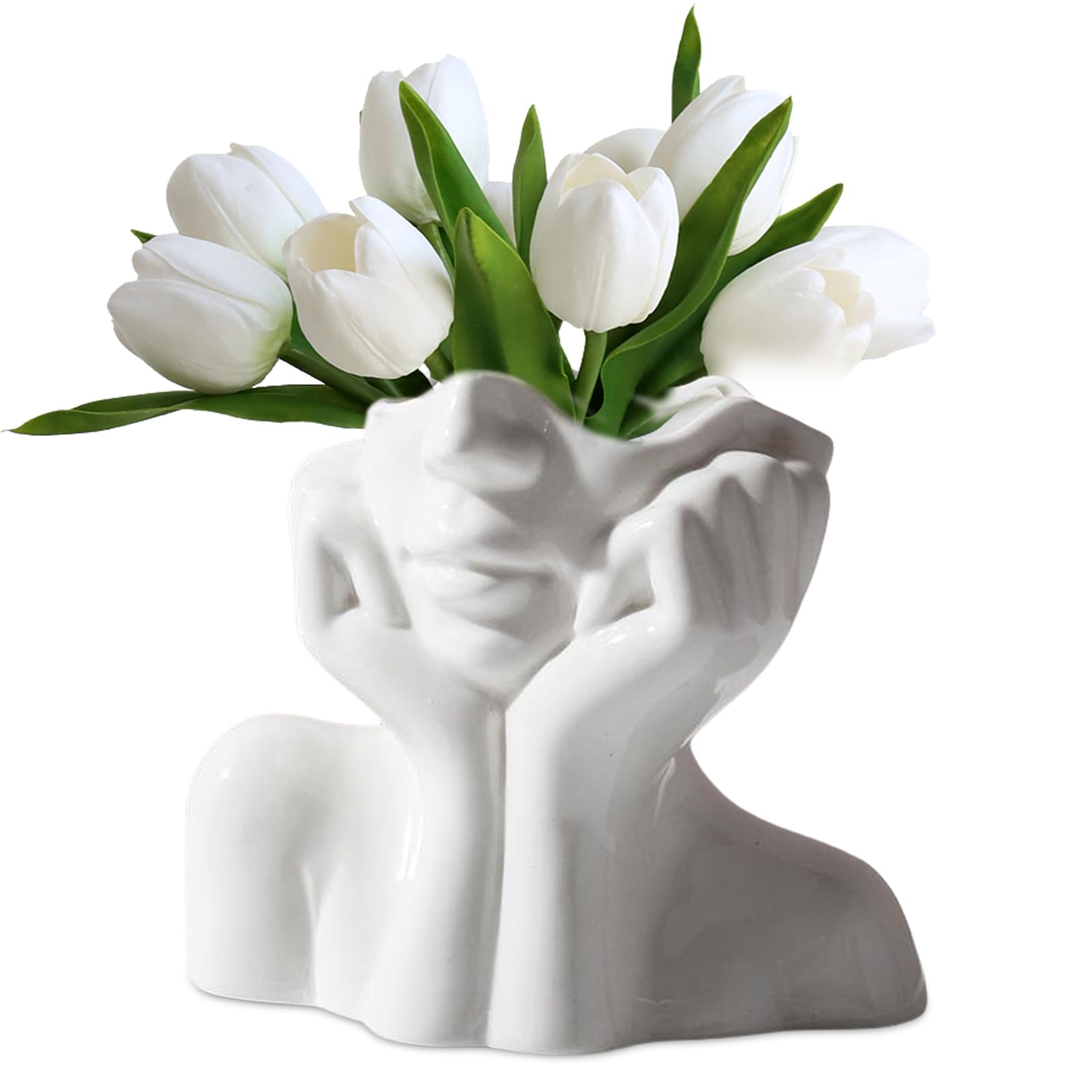 Cabeza Artística Florero, Cara Humana Arte Jarrón De Cerámica, Jarrón De Cerámica De Arte De Cara Humana, Florero De Cara, Maceta Blanca Escultura para La Decoración De Sala De Estar Oficina Casa