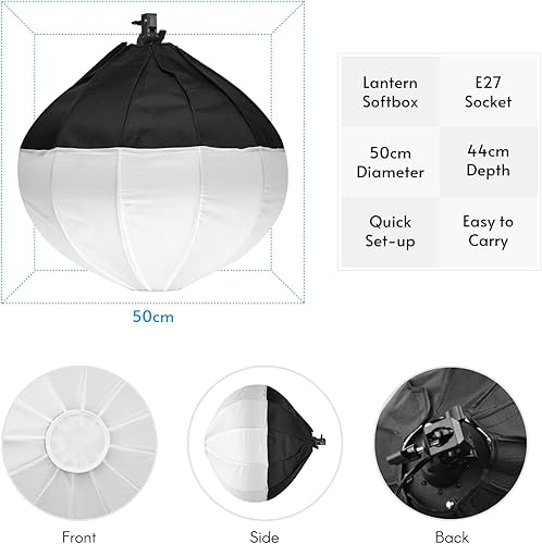 Miniatura 9 de Andoer 19.7 in19.7 pulgadas linterna softbox esférica plegable caja suave de instalación rápida con enchufe E27 bolsa de transporte para estudio de