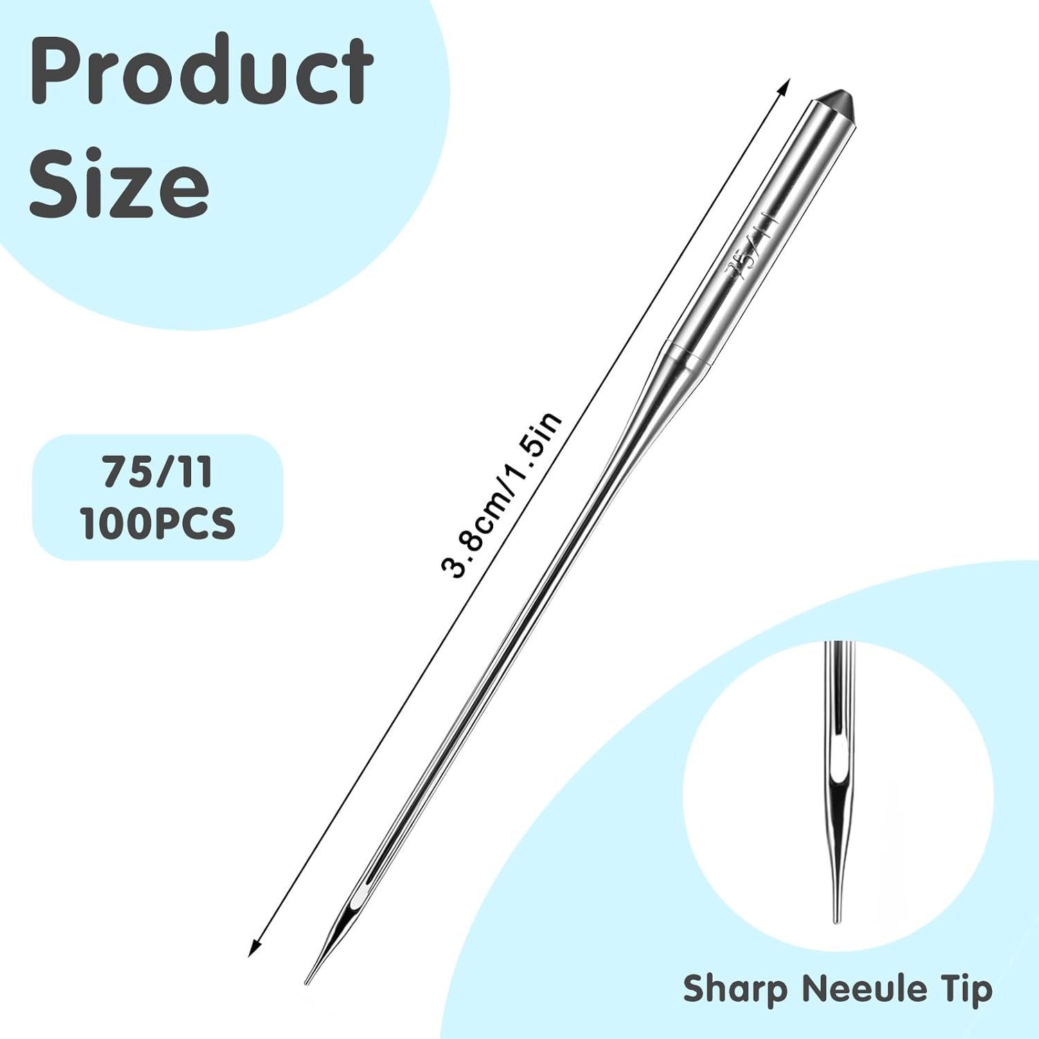 Singer Brother 100 Pcs Universal Sewing Machine Needles - Size 75/11, Heavy Duty, Quilting & Embroidery, Regular Point, Compatible with Singer Brother Old Sewing Machine - Image 3