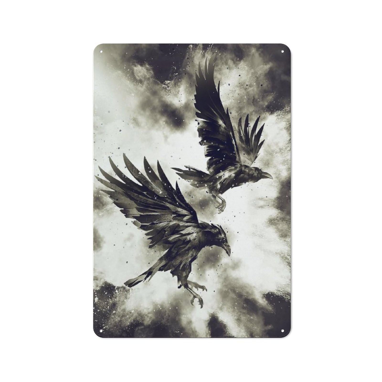 Junmoney Style-11 30X20cm Vintage Metal Sign With Ravens For Studio Or Craft Room, For Vintage Wall Decor Fans, For Metal Sign Collectors