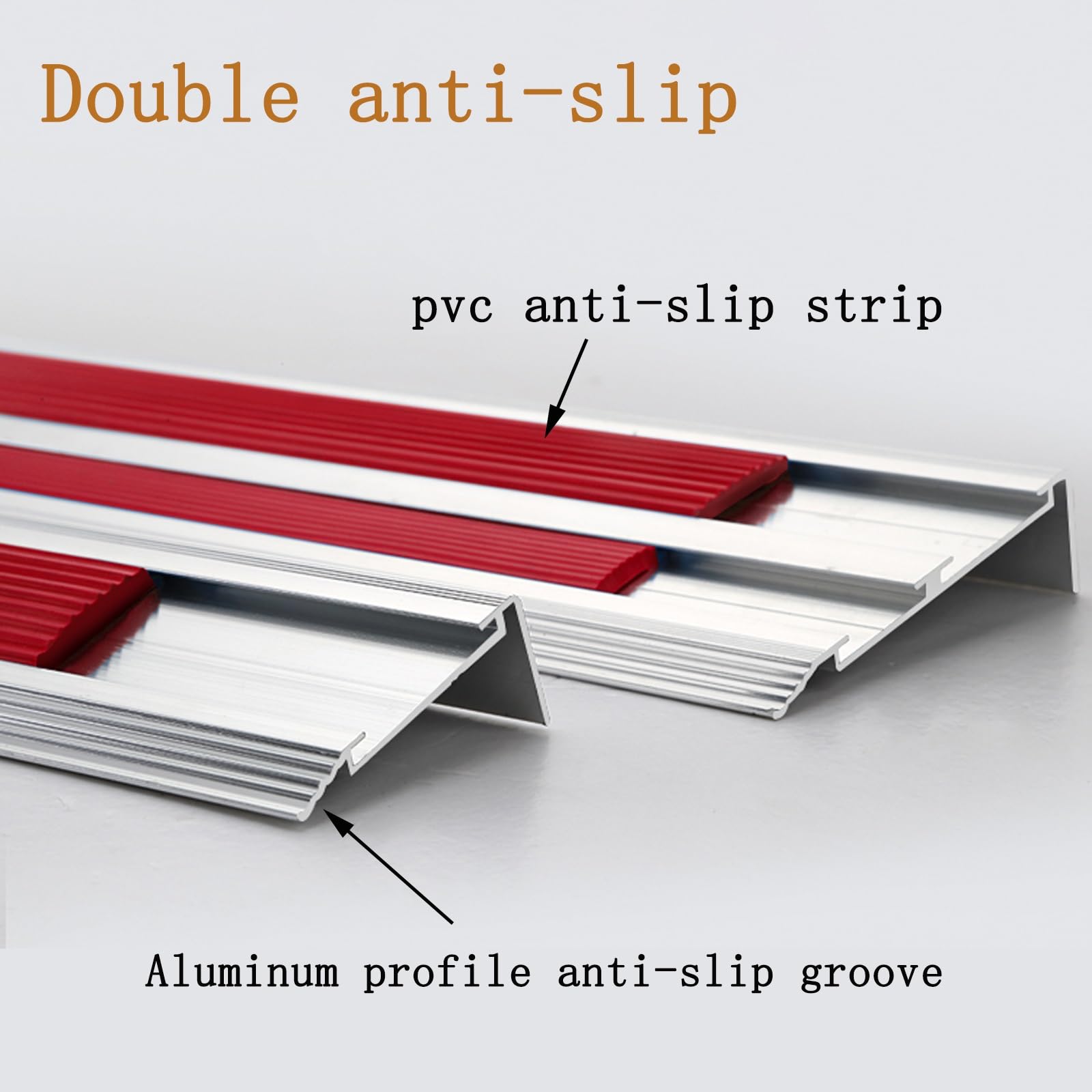 Antypoślizgowa listwa schodowa ze stopu aluminium, antypoślizgowa listwa schodowa, profil w kształcie litery L do schodów, podwójny antypoślizgowy, odpowiedni do hoteli i szpitali (kolor: A, S