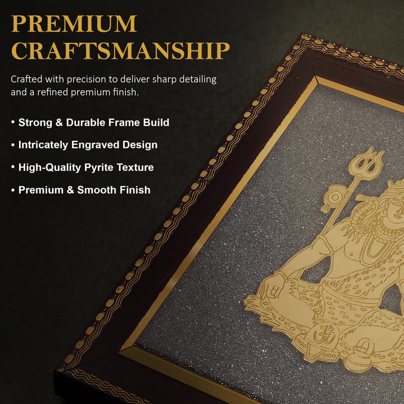 Image of Lord Shiva Wall Frame Gold Finish, Mahadev Spiritual Wall Art for Meditation, Home Temple & Vastu Decor