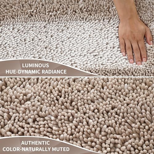 Image of Yimobra Long Bathroom Rugs Runner 55x24 Inch, Extra Thick Soft Absorbent Chenille Bath Mat, Non Slip Machine Washable, Quick Dry Bath Rugs for Bathroom Floor, Tub and Shower, Khaki