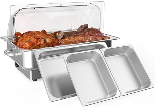 Miniatura 7 de 9QT - Plato eléctrico de grado comercial con control de temperatura, sartén de tamaño completo, calentador de alimentos de acero inoxidable para