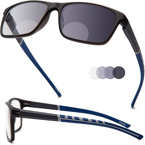 JO Gafas de lectura bifocales fotocromáticas deportivas para hombre, lentes de sol bifocales para bicicleta con resorte de bisagra