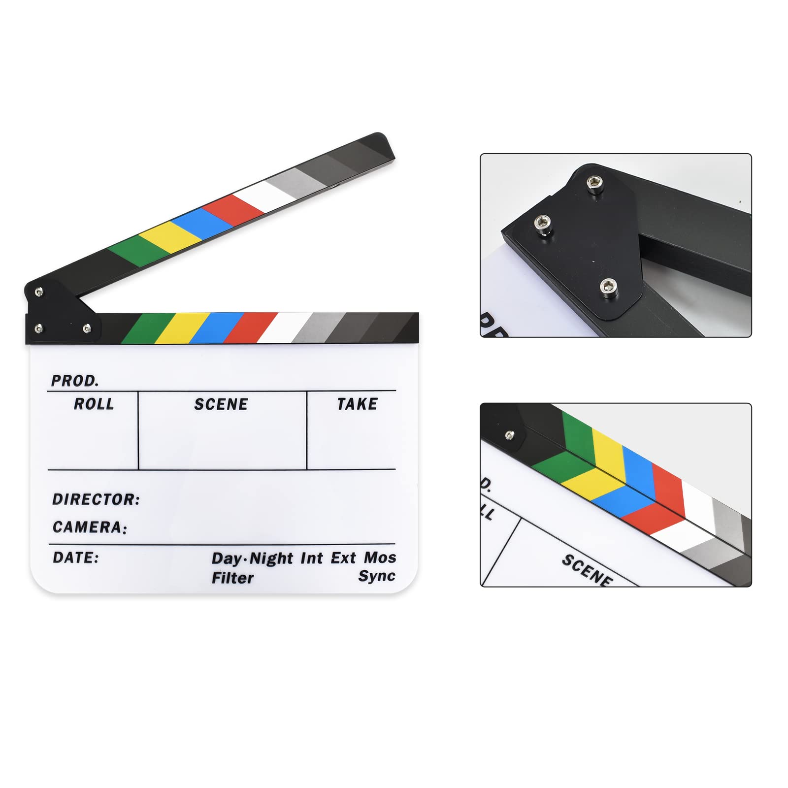 Ciak Cinematografico Professionale, 30 x 24.5cm Ciac Cinematografico per Film, Acrilico Film Clapperboard, Multicolor Acrilico Assicella Secco, Cinematografico per Programmi TV, Vlog