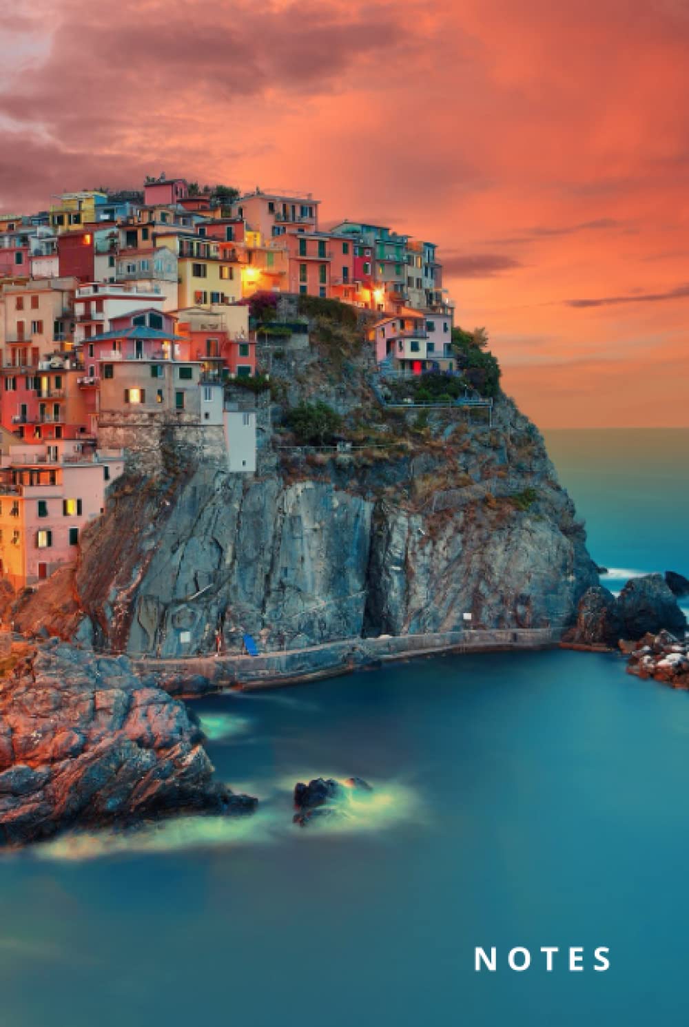 Notes: 6x9 Hardcover Password Book Cleverly Disguised With Beautiful Design / Manarola Italy - Italian Travel Art Photo / Hardback Discreet Internet ... Log-book / Alphabetical Tabs / Large Print