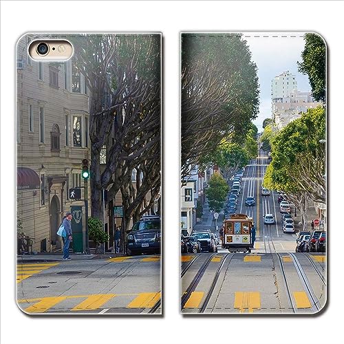 Xperia 1 VII SO-51F ケース スマホケース 手帳型 ベルトなし アメリカ 町並み 路面電車 観光 手帳ケース カバー バンドなし マグネット式 バンドレス USA デザインB eb272040137402