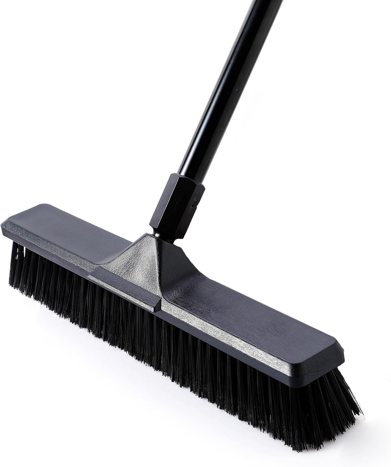 Eyliden 18" Push Broom for Deck Driveway Patio Garage | Heavy-Duty Stiff Bristles Sweeper with 66" Adjustable Handle | Outdoor Concrete Sidewalk Yard Snow Cleaning Tool, Black